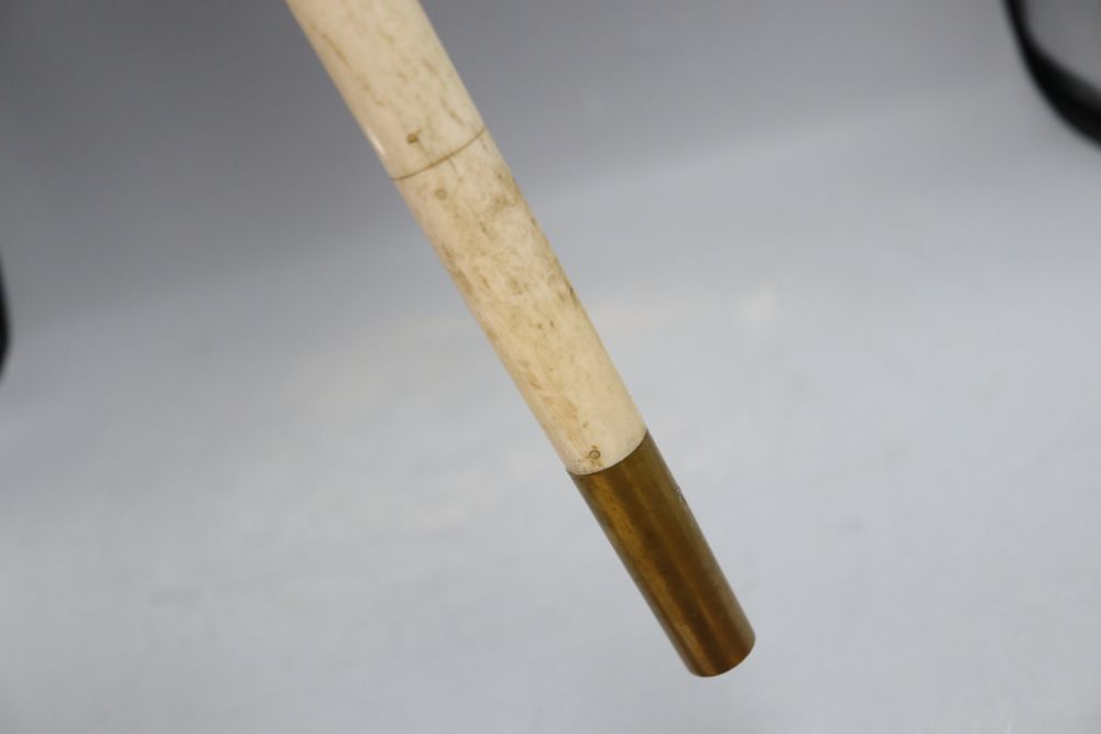 An Indian bone walking cane, with dog handle, c.1960, length 92cm